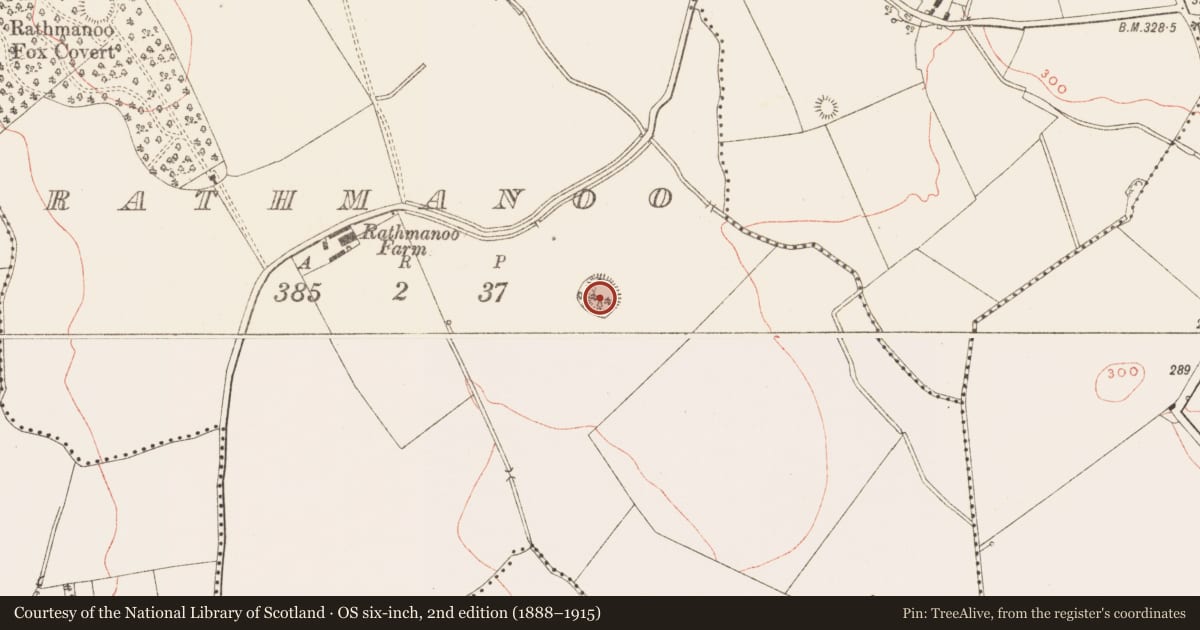 Ordnance Survey six-inch map, 2nd edition (1888–1915) covering the location of Ringfort - rath, Rathmanoo, County Meath, with a pin at the register's coordinates