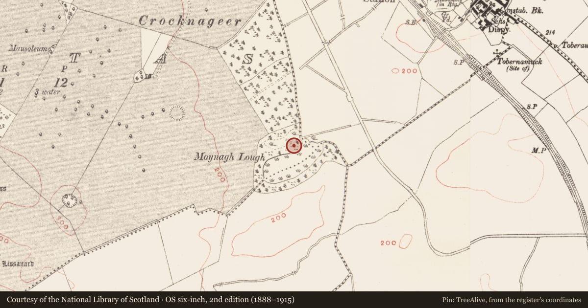 Ordnance Survey six-inch map, 2nd edition (1888–1915) covering the location of Habitation site, Brittas, County Meath, with a pin at the register's coordinates