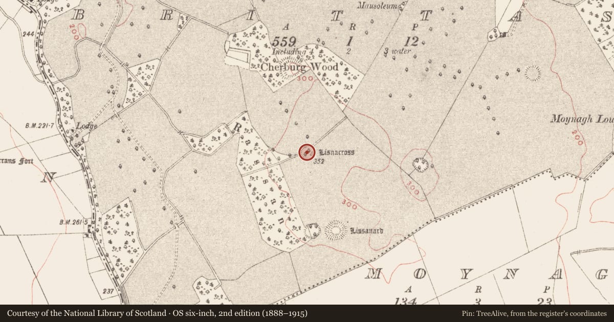 Ordnance Survey six-inch map, 2nd edition (1888–1915) covering the location of Cross, Brittas, County Meath, with a pin at the register's coordinates
