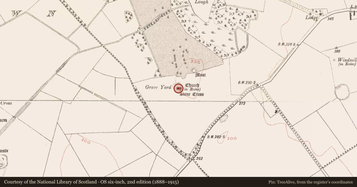 Ordnance Survey six-inch map, 2nd edition (1888–1915) covering the location of Church, Cruicetown, County Meath, with a pin at the register's coordinates