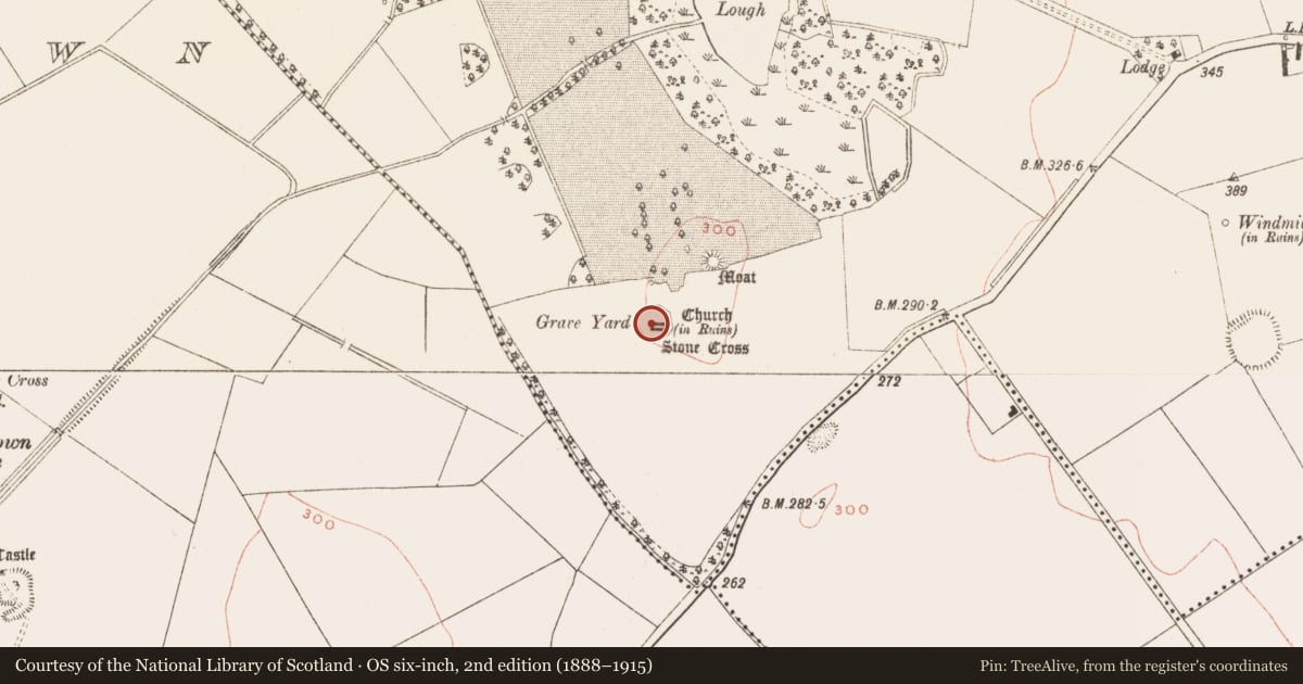Ordnance Survey six-inch map, 2nd edition (1888–1915) covering the location of Graveyard, Cruicetown, County Meath, with a pin at the register's coordinates