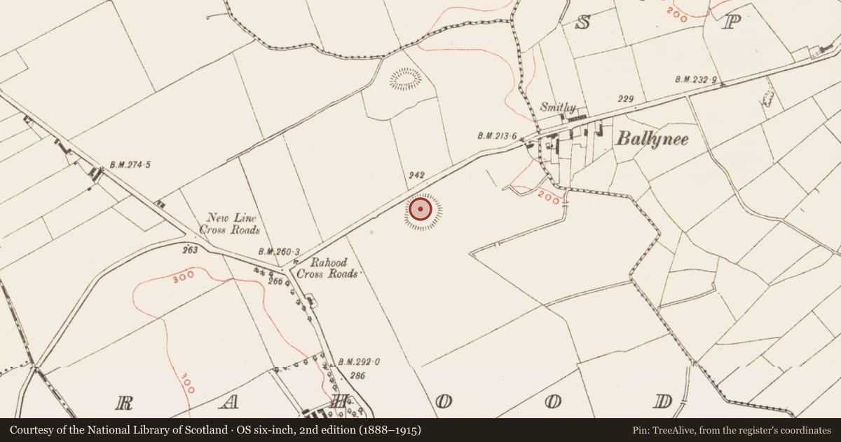 Ordnance Survey six-inch map, 2nd edition (1888–1915) covering the location of Ringfort - rath, Rahood, County Meath, with a pin at the register's coordinates