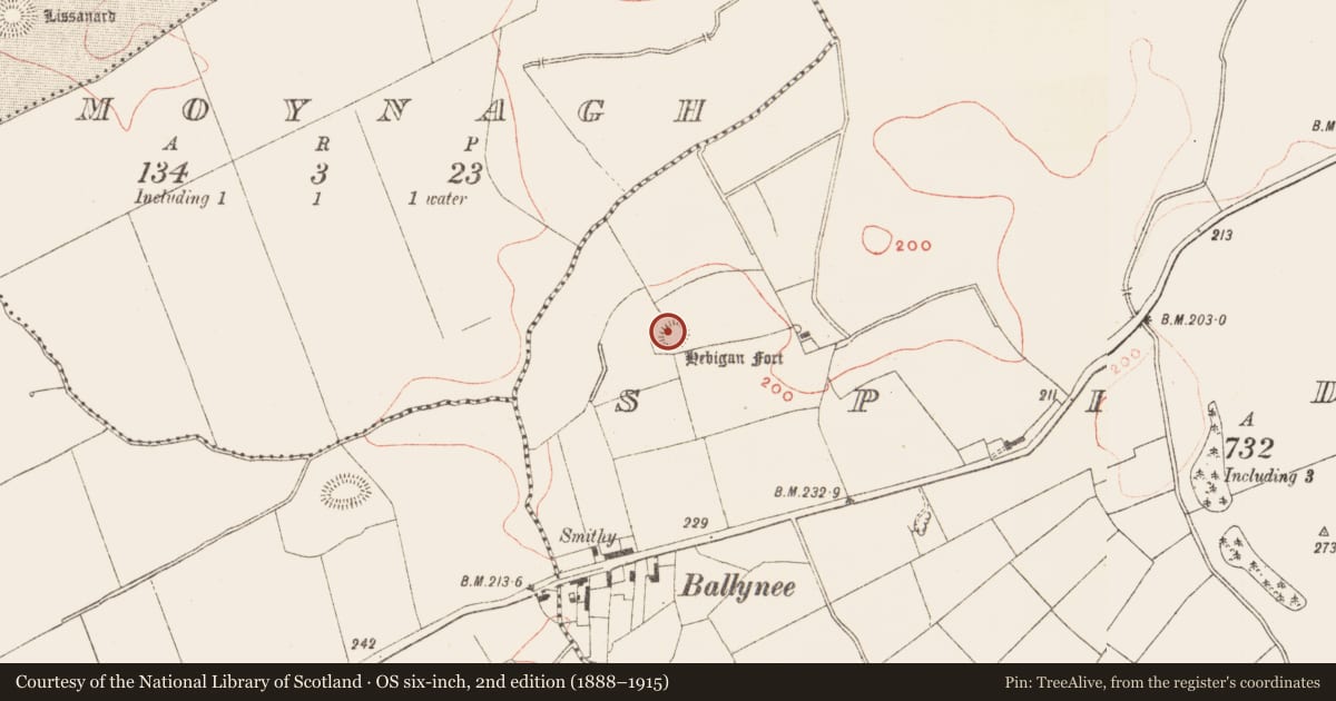 Ordnance Survey six-inch map, 2nd edition (1888–1915) covering the location of Ringfort - rath, Spiddal, County Meath, with a pin at the register's coordinates