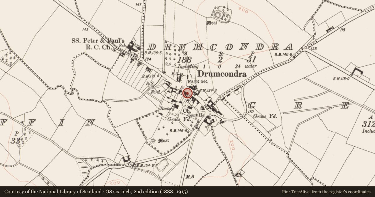Ordnance Survey six-inch map, 2nd edition (1888–1915) covering the location of Settlement deserted - medieval, County Meath, with a pin at the register's coordinates