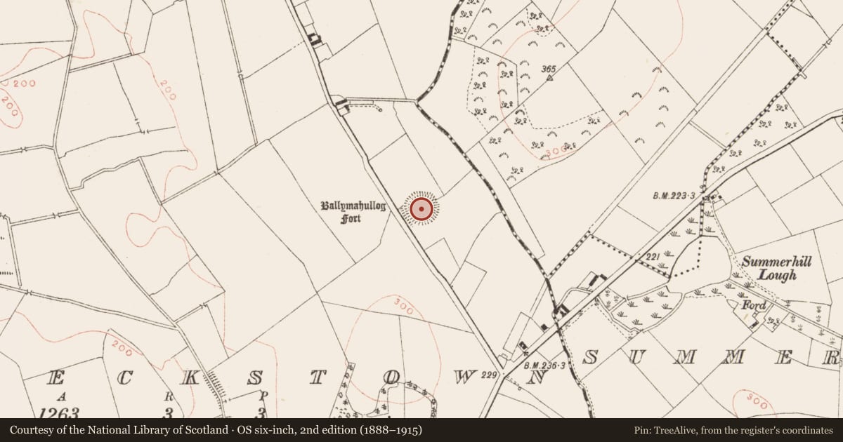 Ordnance Survey six-inch map, 2nd edition (1888–1915) covering the location of Ringfort - rath, Posseckstown, County Meath, with a pin at the register's coordinates