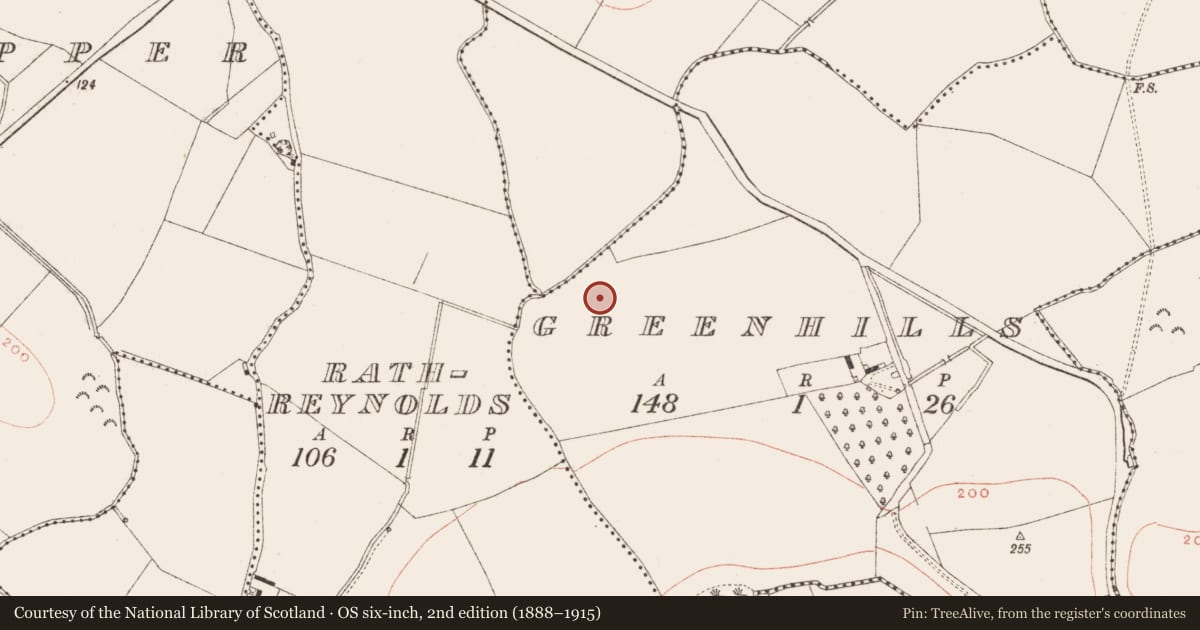 Ordnance Survey six-inch map, 2nd edition (1888–1915) covering the location of Ringfort - rath, Greenhills, County Meath, with a pin at the register's coordinates