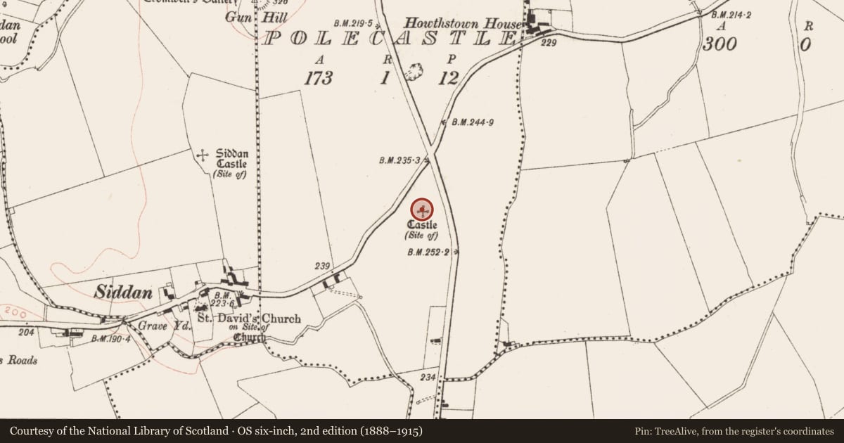 Ordnance Survey six-inch map, 2nd edition (1888–1915) covering the location of Castle - unclassified, Polecastle, County Meath, with a pin at the register's coordinates
