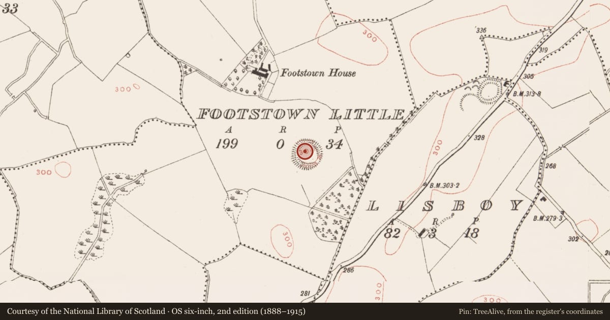 Ordnance Survey six-inch map, 2nd edition (1888–1915) covering the location of Ringfort - rath, Footstown Little, County Meath, with a pin at the register's coordinates