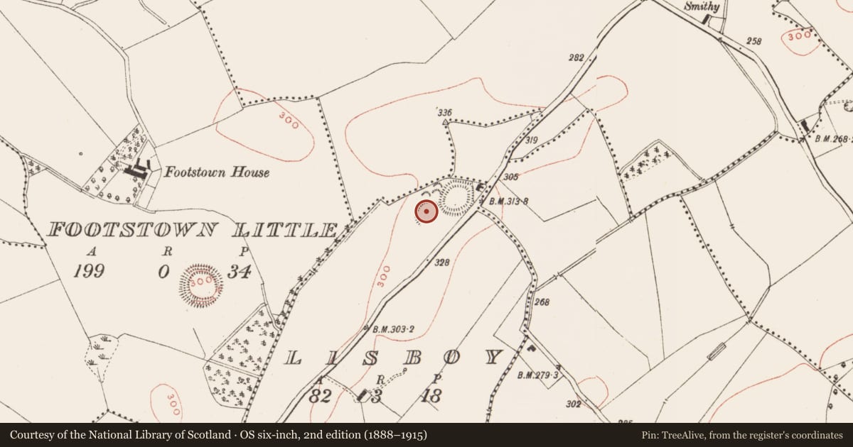 Ordnance Survey six-inch map, 2nd edition (1888–1915) covering the location of Ringfort - rath, Lisboy, County Meath, with a pin at the register's coordinates