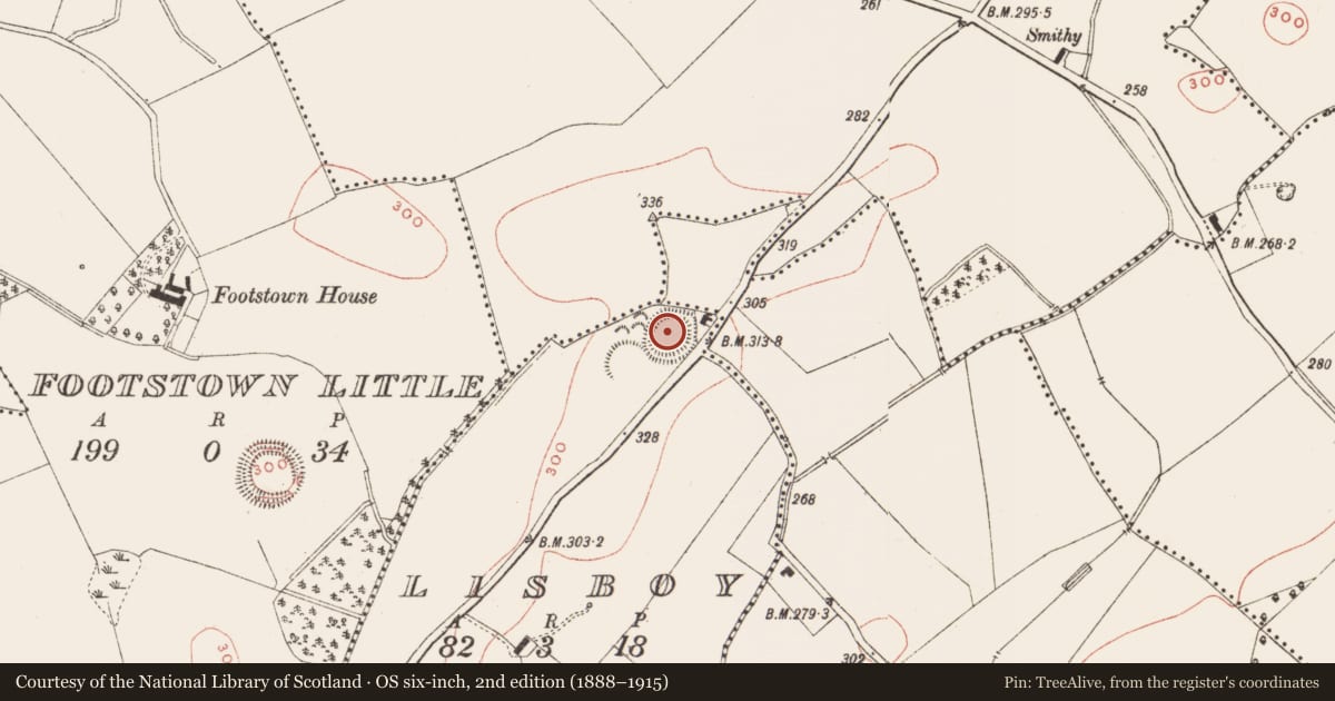 Ordnance Survey six-inch map, 2nd edition (1888–1915) covering the location of Ringfort - rath, Lisboy, County Meath, with a pin at the register's coordinates