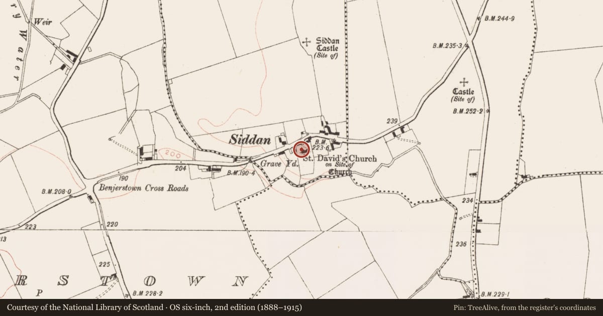 Ordnance Survey six-inch map, 2nd edition (1888–1915) covering the location of Font (present location), Siddan, County Meath, with a pin at the register's coordinates