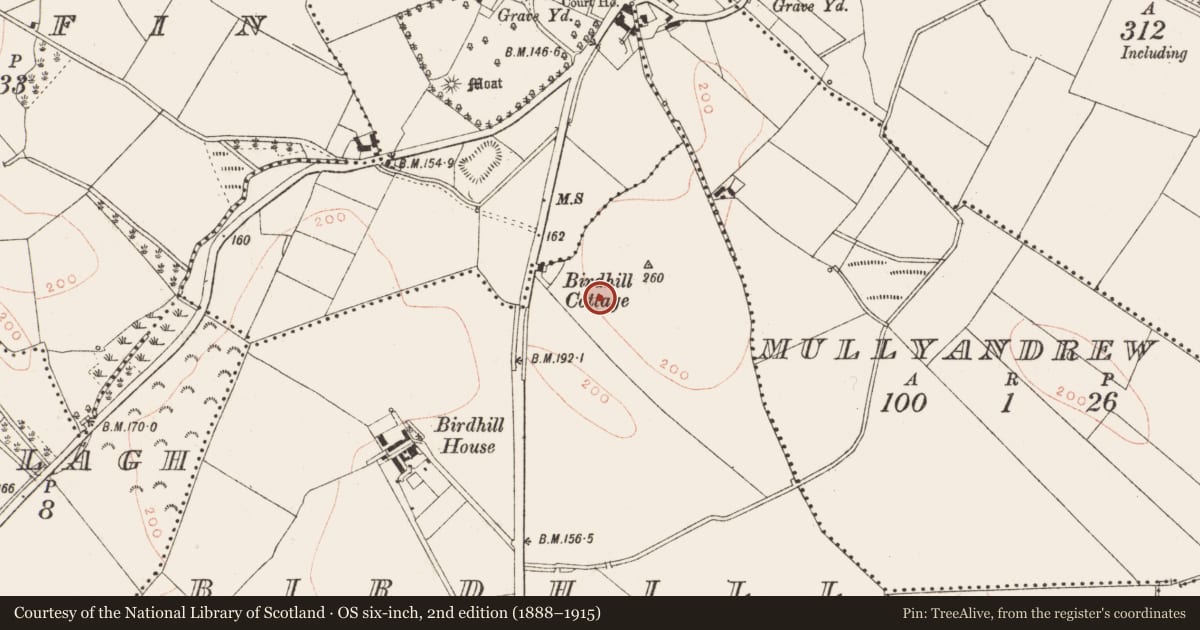 Ordnance Survey six-inch map, 2nd edition (1888–1915) covering the location of Barrow - ring-barrow, Birdhill, County Meath, with a pin at the register's coordinates