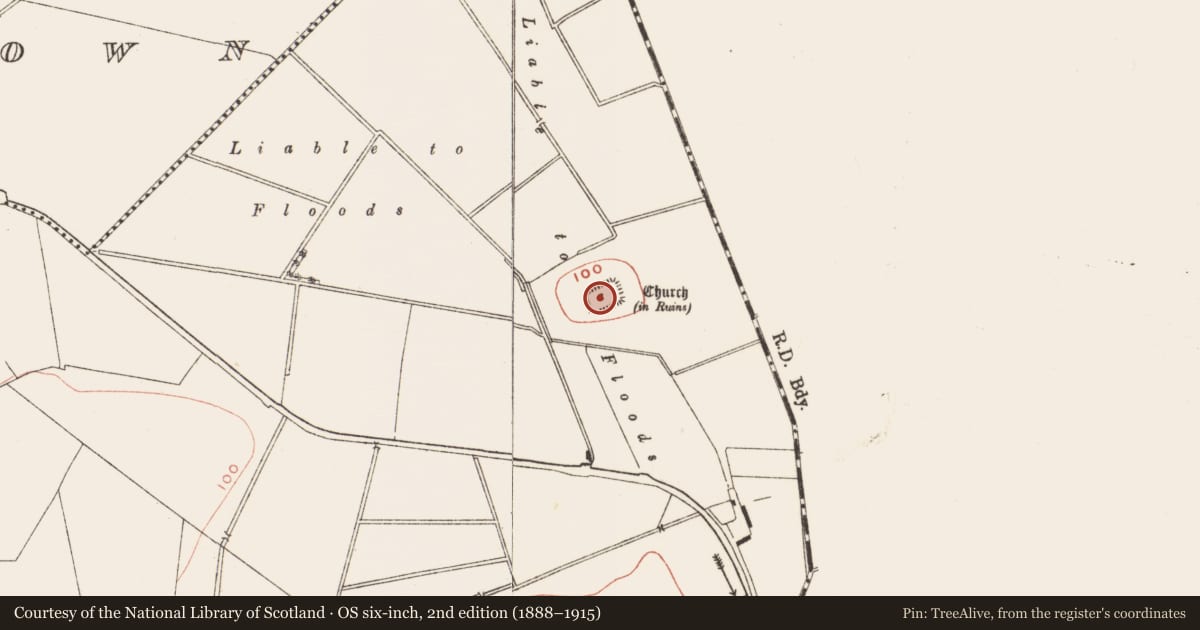 Ordnance Survey six-inch map, 2nd edition (1888–1915) covering the location of Church, Mandistown, County Meath, with a pin at the register's coordinates