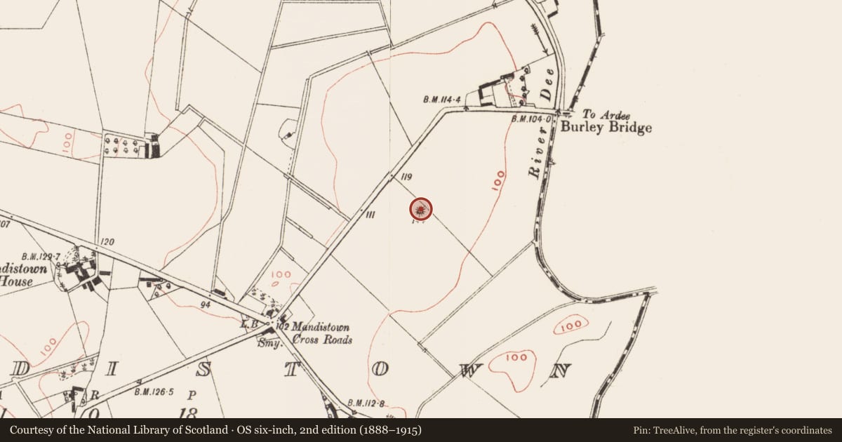 Ordnance Survey six-inch map, 2nd edition (1888–1915) covering the location of Barrow - mound barrow, Mandistown, County Meath, with a pin at the register's coordinates