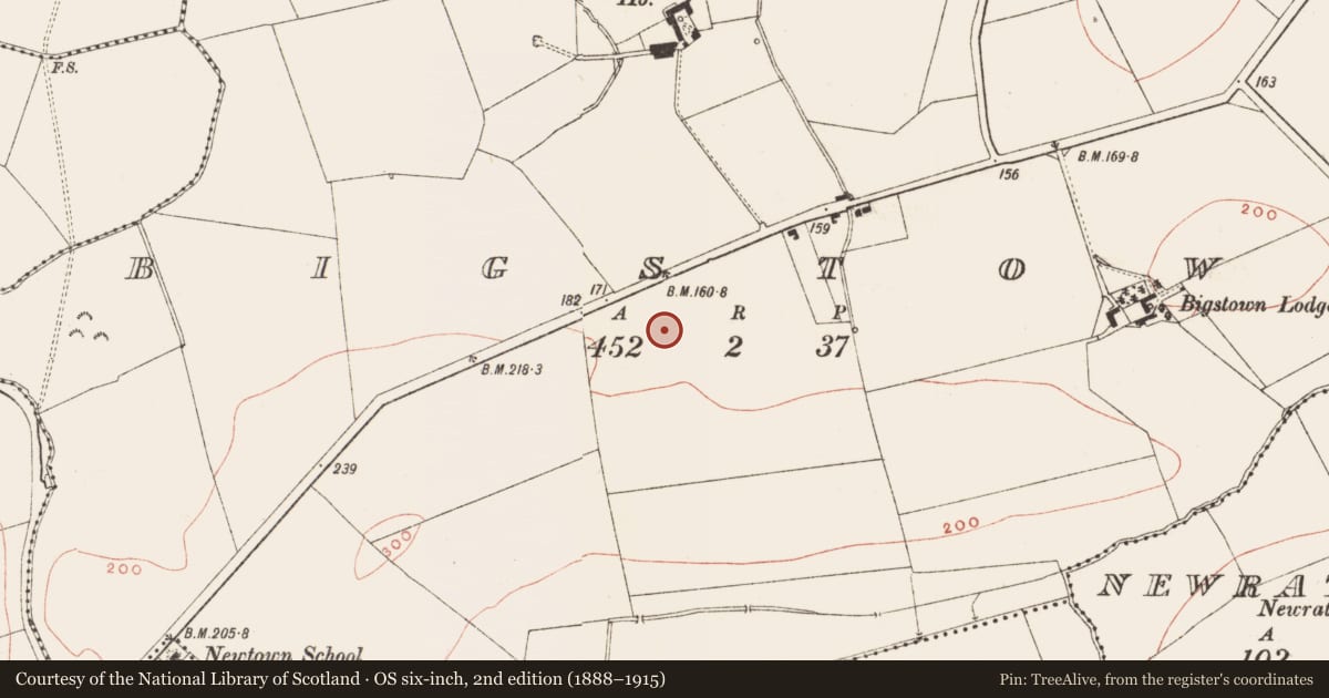 Ordnance Survey six-inch map, 2nd edition (1888–1915) covering the location of Enclosure, Bigstown, County Meath, with a pin at the register's coordinates