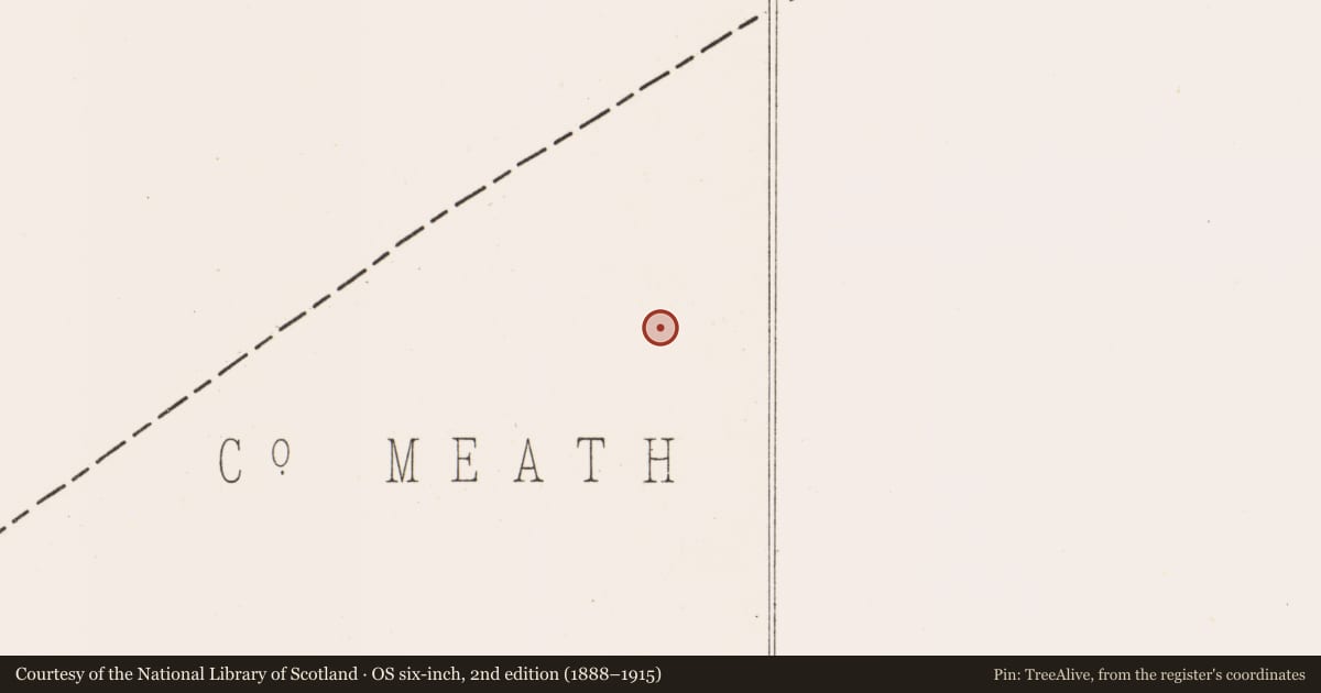 Ordnance Survey six-inch map, 2nd edition (1888–1915) covering the location of Graveyard, Church Island, County Meath, with a pin at the register's coordinates