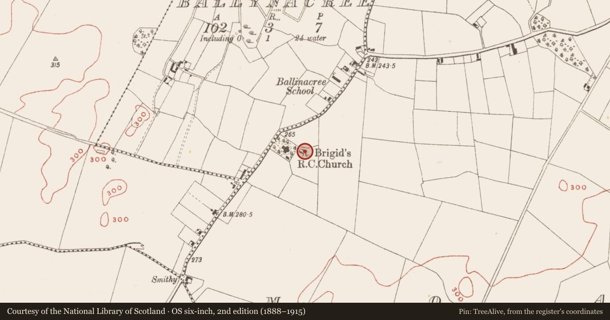 Ordnance Survey six-inch map, 2nd edition (1888–1915) covering the location of Earthwork, Moat, County Meath, with a pin at the register's coordinates