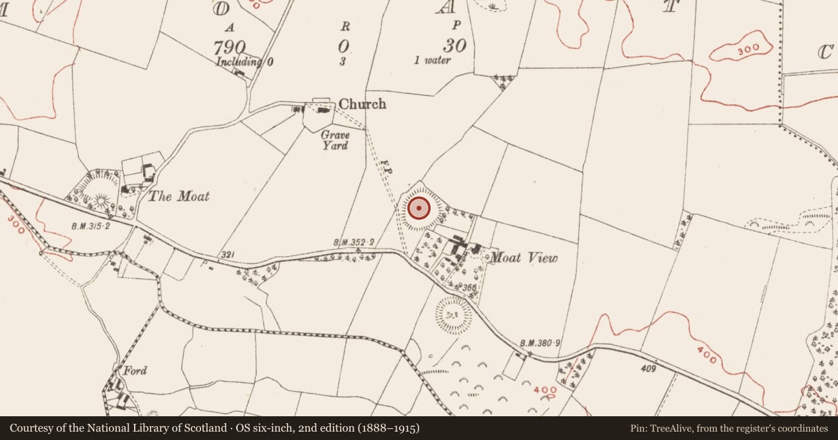 Ordnance Survey six-inch map, 2nd edition (1888–1915) covering the location of Enclosure - large enclosure, Moat, County Meath, with a pin at the register's coordinates