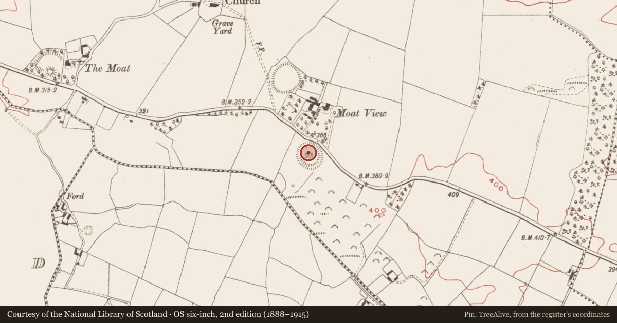 Ordnance Survey six-inch map, 2nd edition (1888–1915) covering the location of Ringfort - rath, Moat, County Meath, with a pin at the register's coordinates