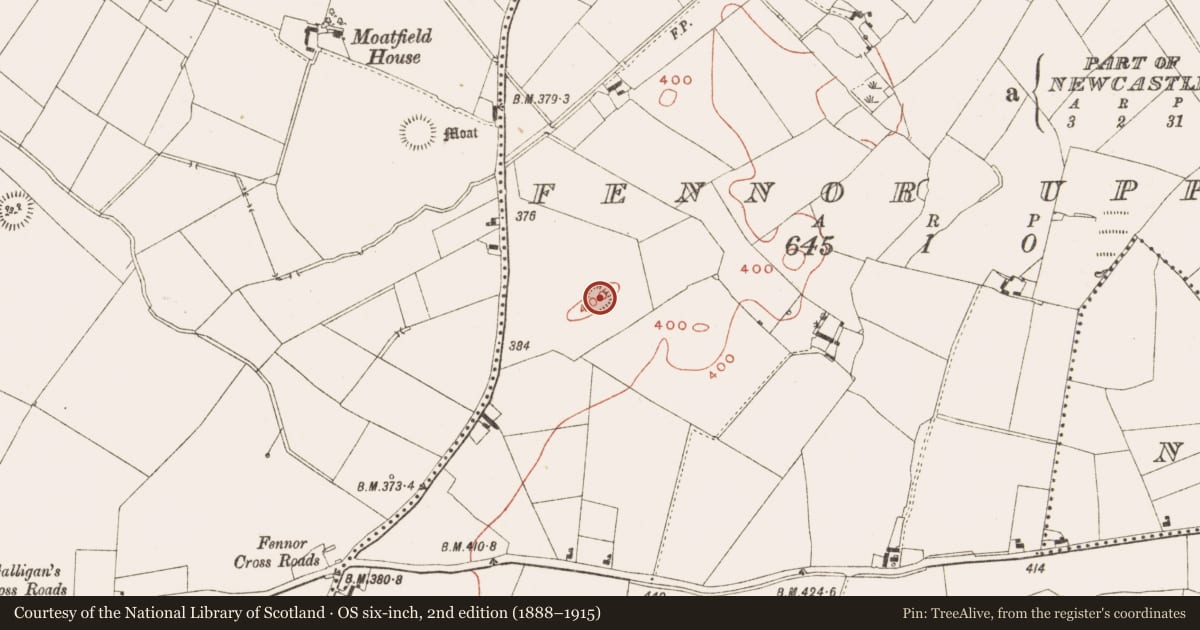 Ordnance Survey six-inch map, 2nd edition (1888–1915) covering the location of Ringfort - rath, Fennor Upper, County Meath, with a pin at the register's coordinates