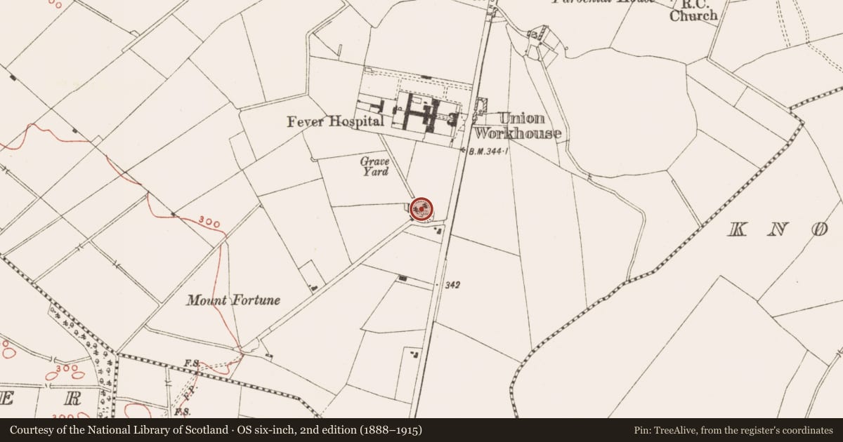 Ordnance Survey six-inch map, 2nd edition (1888–1915) covering the location of Castle - motte and bailey, Oldcastle, County Meath, with a pin at the register's coordinates
