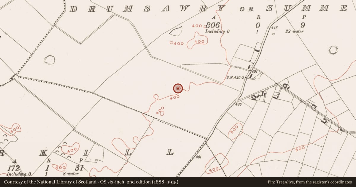 Ordnance Survey six-inch map, 2nd edition (1888–1915) covering the location of Cairn - unclassified, Drumsawry Or Summerbank, County Meath, with a pin at the register's coordinates