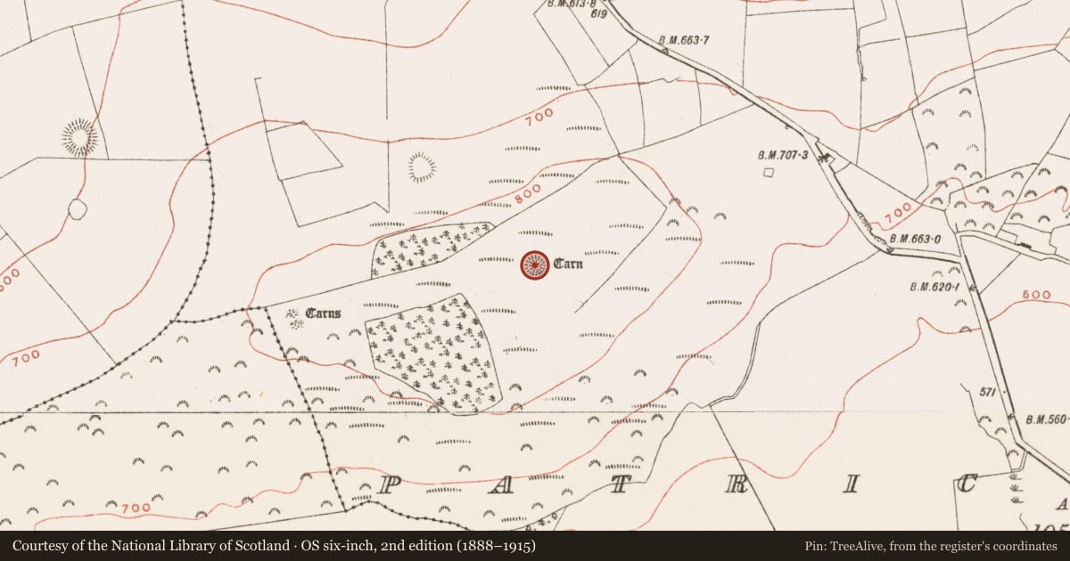 Ordnance Survey six-inch map, 2nd edition (1888–1915) covering the location of Cairn - unclassified, Patrickstown, County Meath, with a pin at the register's coordinates