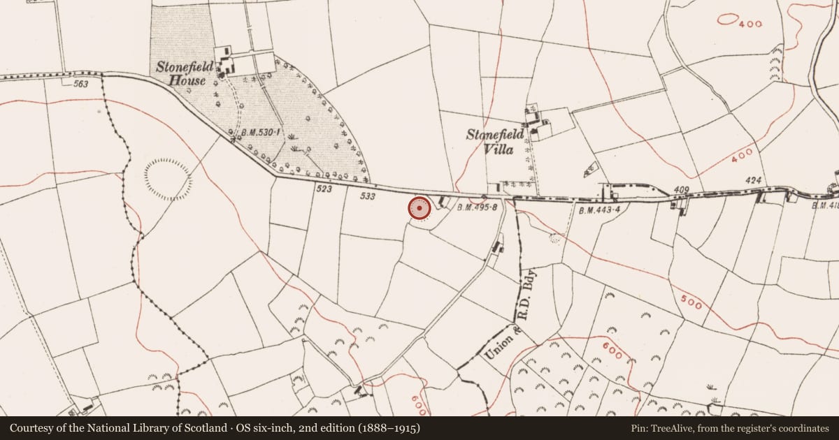 Ordnance Survey six-inch map, 2nd edition (1888–1915) covering the location of Ringfort - rath, Stonefield, County Meath, with a pin at the register's coordinates