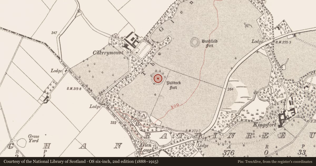 Ordnance Survey six-inch map, 2nd edition (1888–1915) covering the location of Ringfort - rath, Rathinree Upper, County Meath, with a pin at the register's coordinates