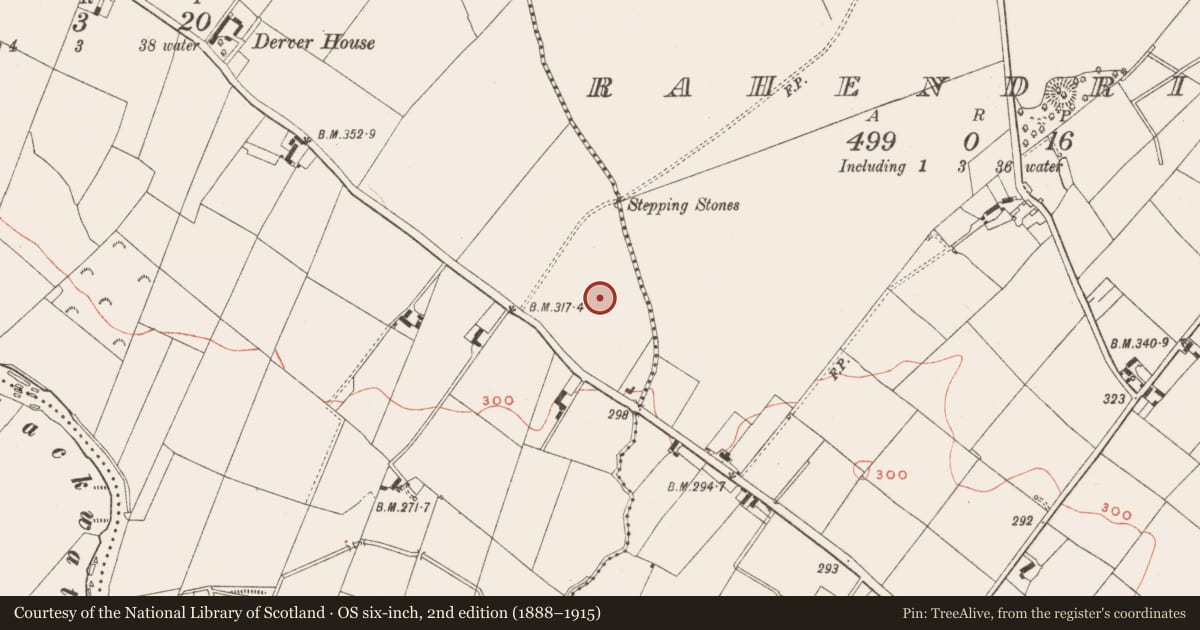 Ordnance Survey six-inch map, 2nd edition (1888–1915) covering the location of Earthwork, Derver, County Meath, with a pin at the register's coordinates