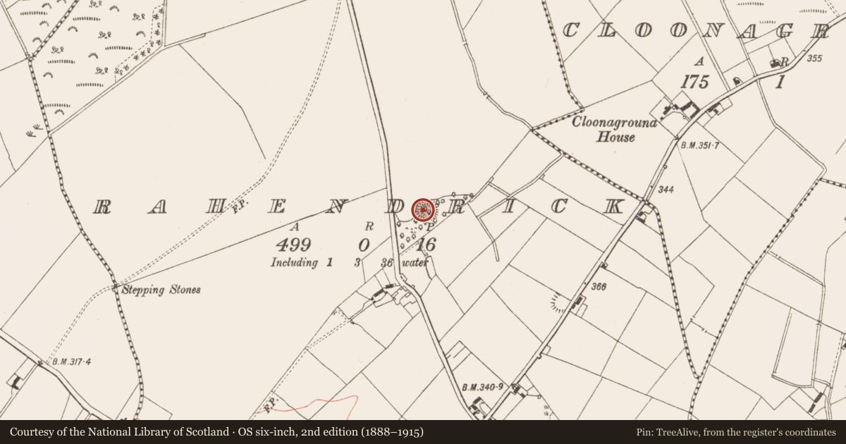 Ordnance Survey six-inch map, 2nd edition (1888–1915) covering the location of Ringfort - rath, Rahendrick, County Meath, with a pin at the register's coordinates