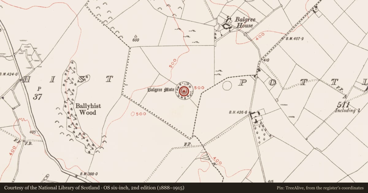 Ordnance Survey six-inch map, 2nd edition (1888–1915) covering the location of Castle - motte, Balgree, County Meath, with a pin at the register's coordinates