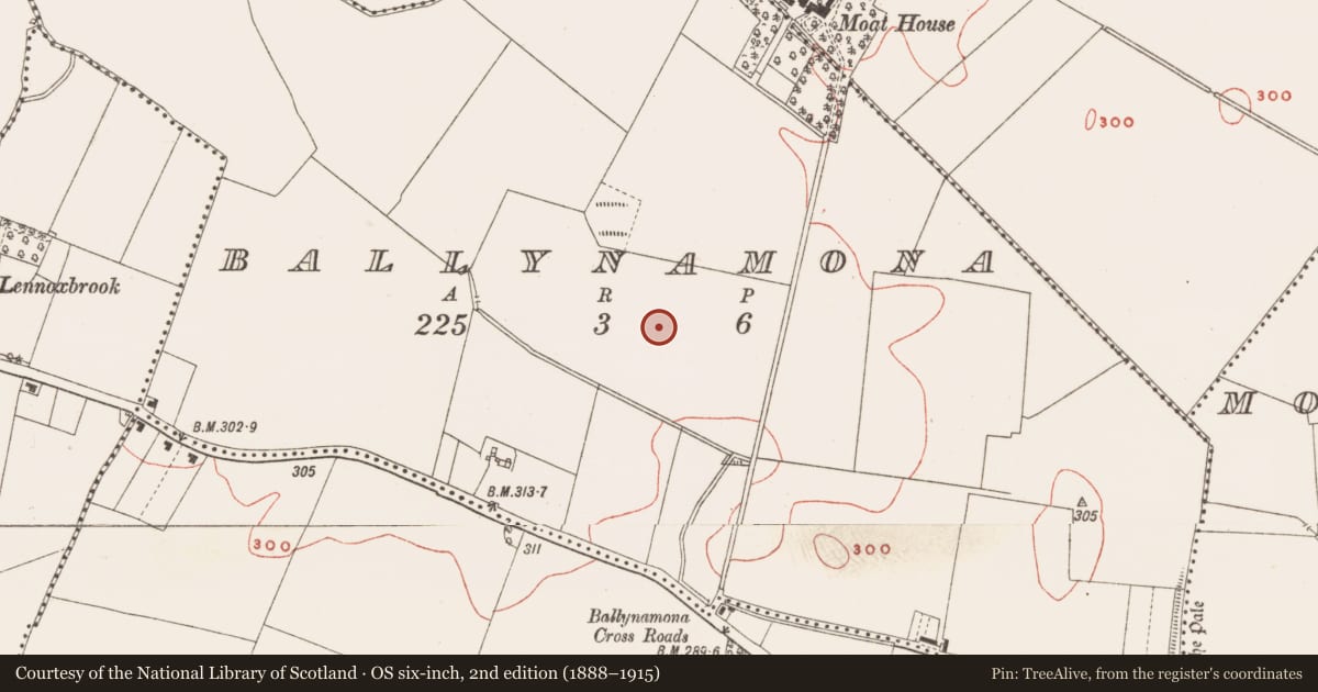 Ordnance Survey six-inch map, 2nd edition (1888–1915) covering the location of Ringfort - rath, Ballynamona, County Meath, with a pin at the register's coordinates
