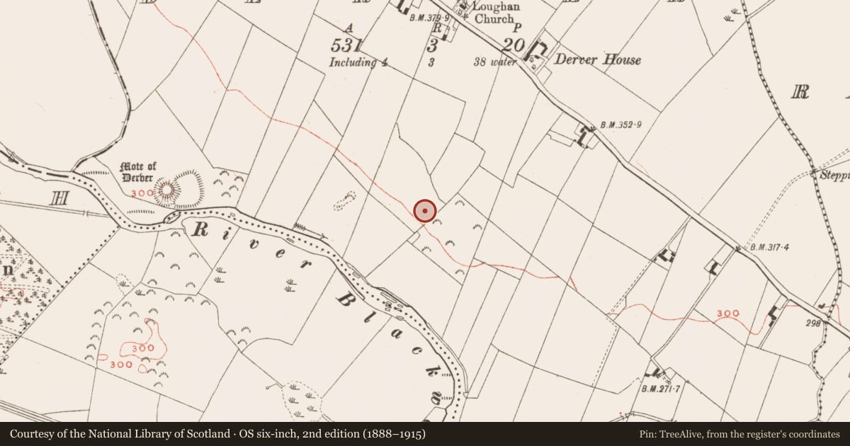 Ordnance Survey six-inch map, 2nd edition (1888–1915) covering the location of Hearth, Derver, County Meath, with a pin at the register's coordinates