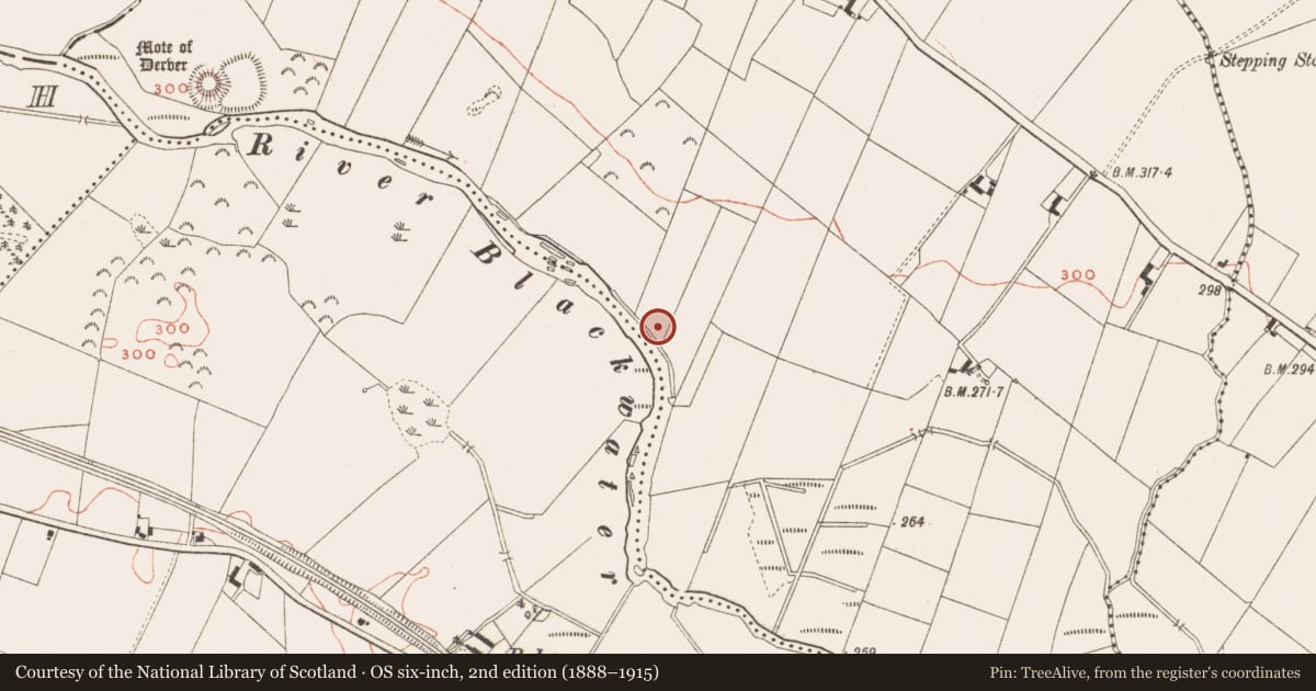 Ordnance Survey six-inch map, 2nd edition (1888–1915) covering the location of Hut site, Derver, County Meath, with a pin at the register's coordinates