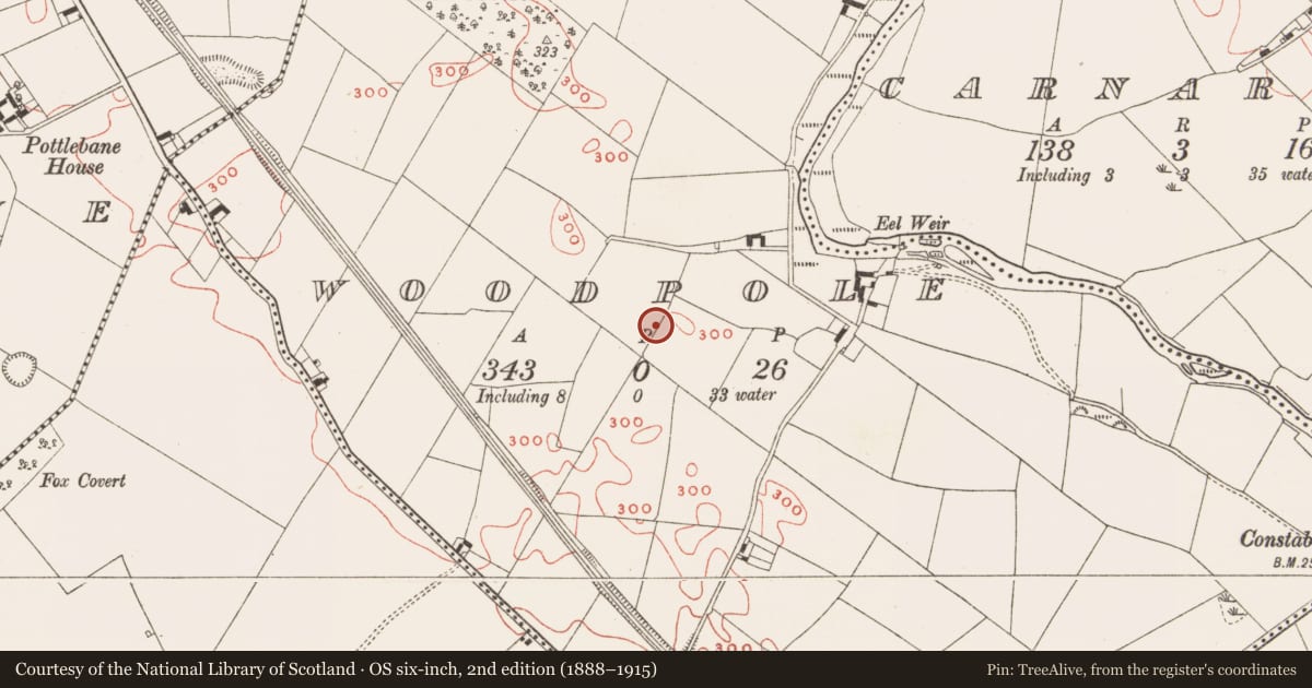 Ordnance Survey six-inch map, 2nd edition (1888–1915) covering the location of Burnt mound, Woodpole, County Meath, with a pin at the register's coordinates