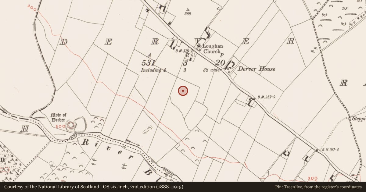 Ordnance Survey six-inch map, 2nd edition (1888–1915) covering the location of Pit, Derver, County Meath, with a pin at the register's coordinates