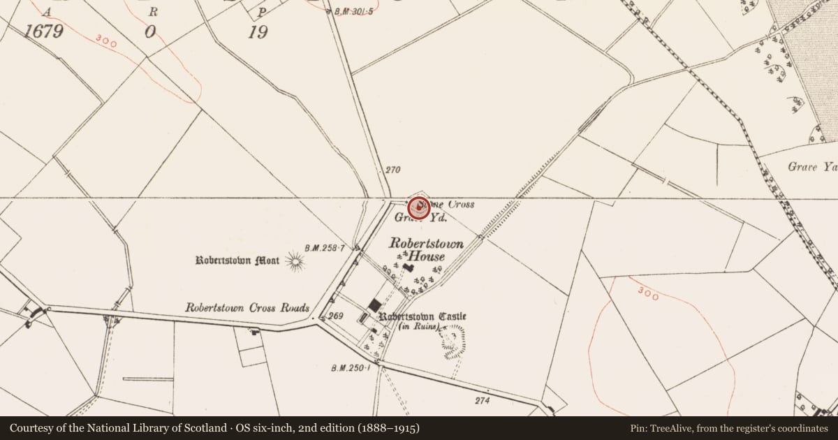 Ordnance Survey six-inch map, 2nd edition (1888–1915) covering the location of Graveyard, Robertstown, County Meath, with a pin at the register's coordinates