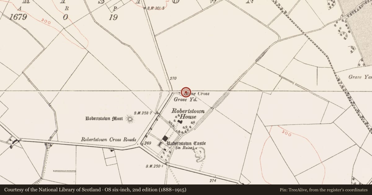 Ordnance Survey six-inch map, 2nd edition (1888–1915) covering the location of Tomb - effigial, Robertstown, County Meath, with a pin at the register's coordinates