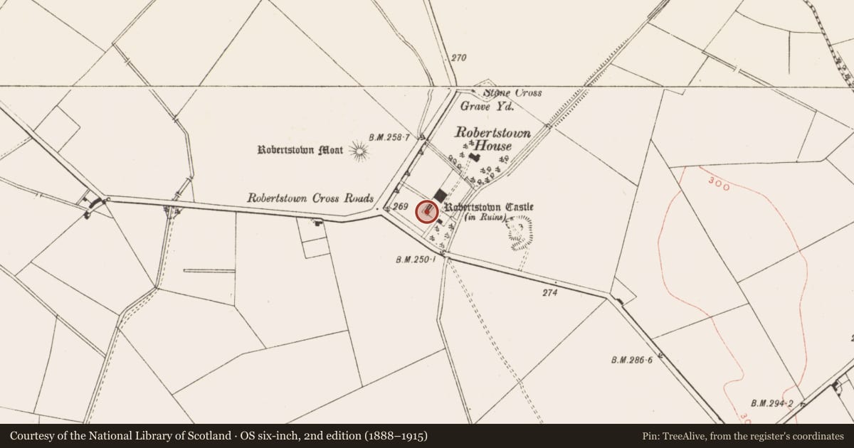 Ordnance Survey six-inch map, 2nd edition (1888–1915) covering the location of House - fortified house, Robertstown, County Meath, with a pin at the register's coordinates