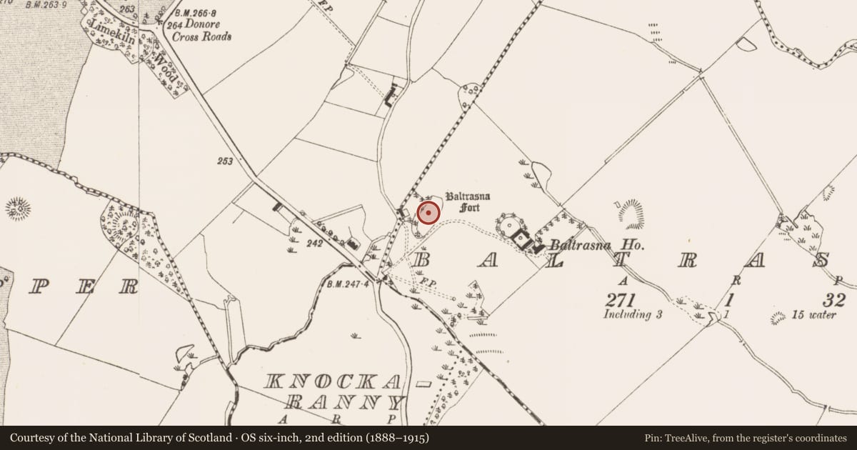 Ordnance Survey six-inch map, 2nd edition (1888–1915) covering the location of House - indeterminate date, Baltrasna, County Meath, with a pin at the register's coordinates