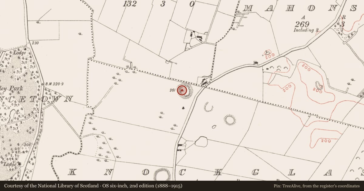 Ordnance Survey six-inch map, 2nd edition (1888–1915) covering the location of Souterrain, Knockglass, County Meath, with a pin at the register's coordinates