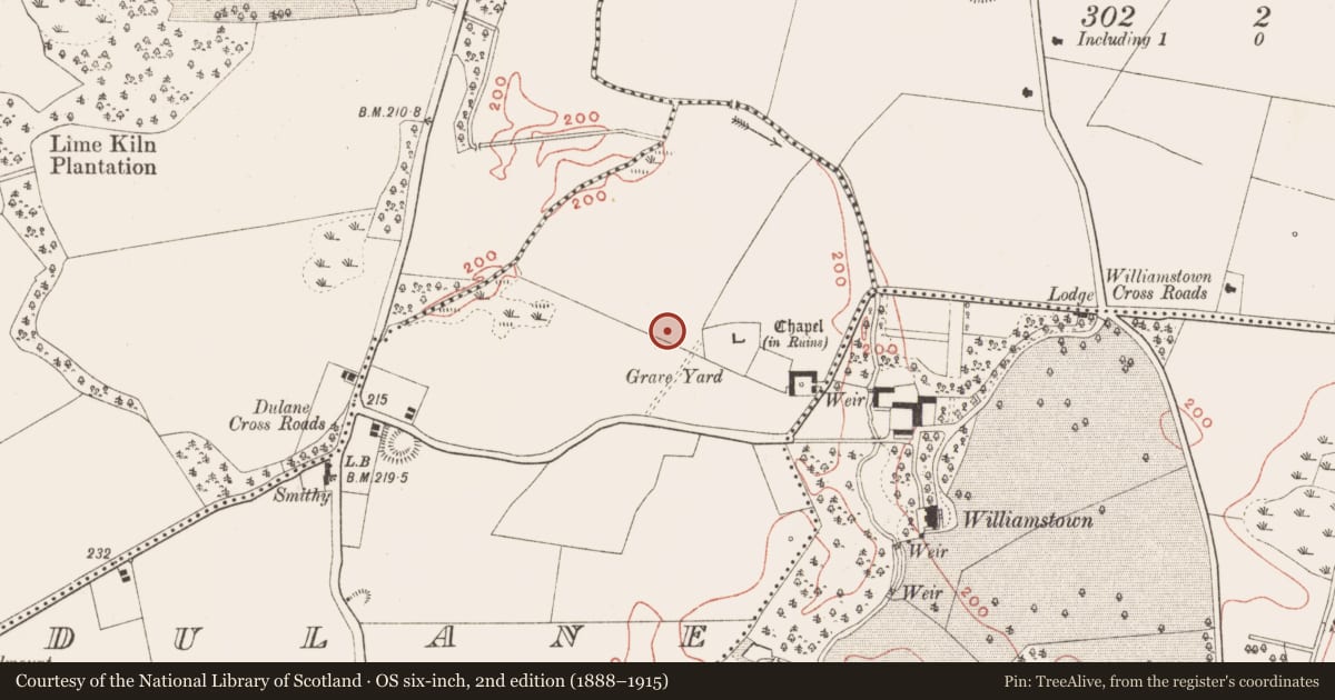 Ordnance Survey six-inch map, 2nd edition (1888–1915) covering the location of Souterrain, Dulane, County Meath, with a pin at the register's coordinates