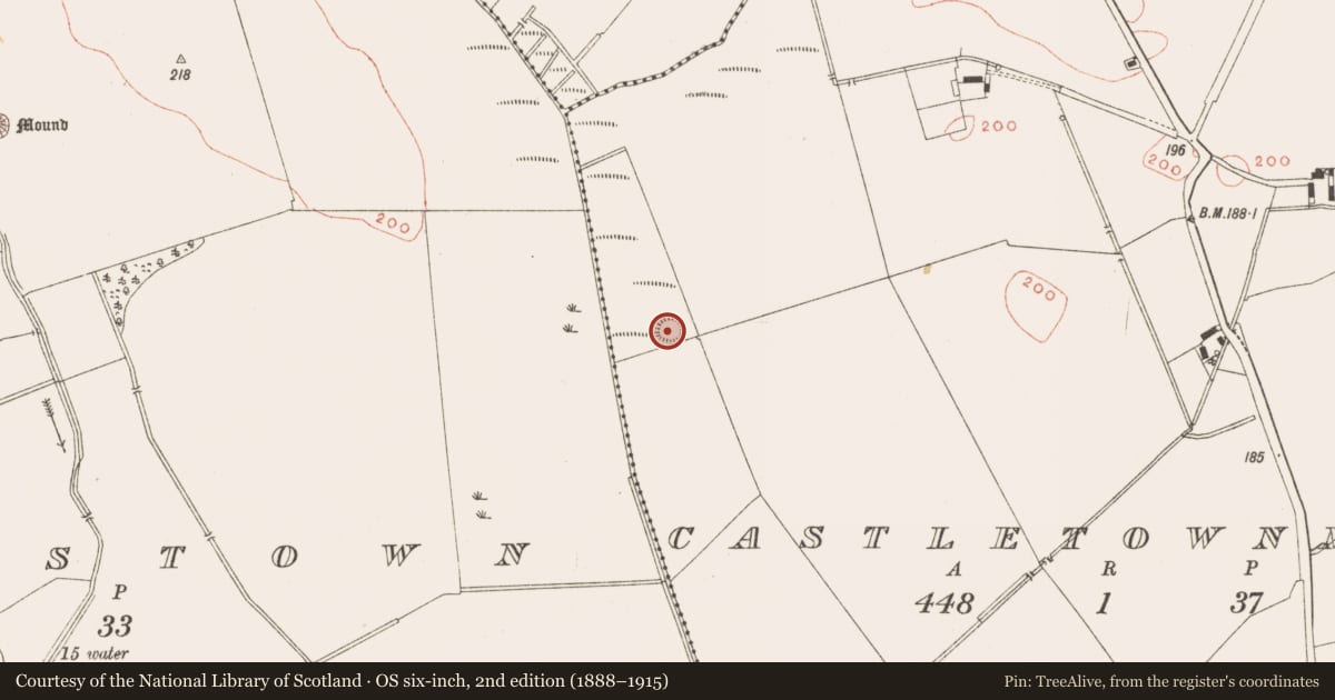 Ordnance Survey six-inch map, 2nd edition (1888–1915) covering the location of Ringfort - rath, Castletownmoor, County Meath, with a pin at the register's coordinates