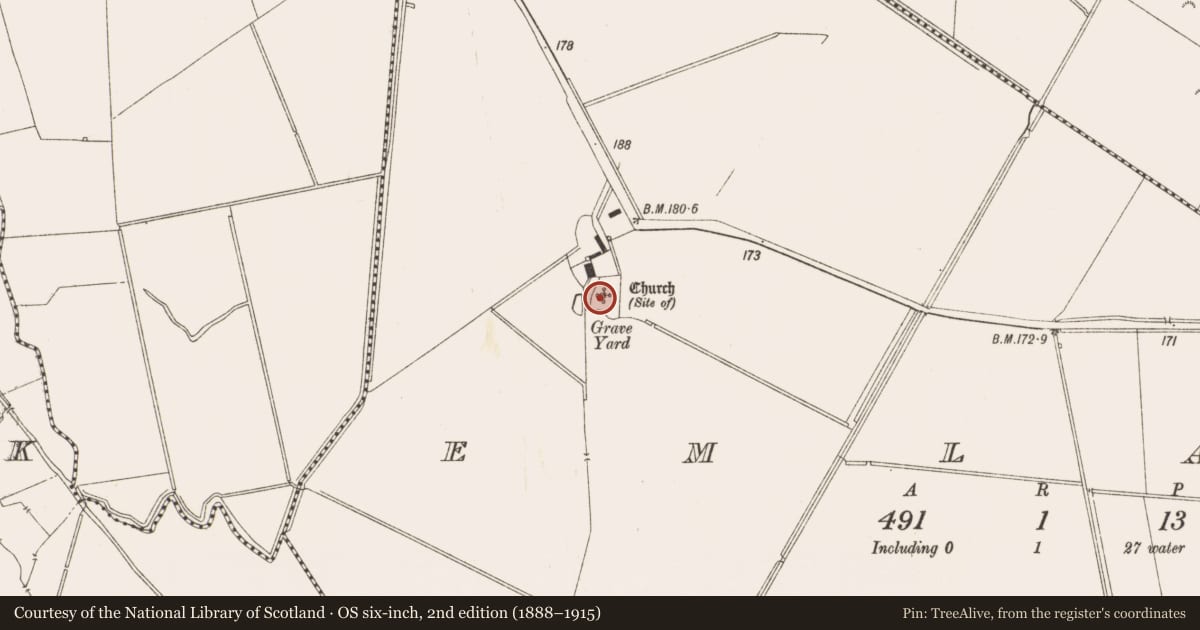 Ordnance Survey six-inch map, 2nd edition (1888–1915) covering the location of Church, Emlagh, County Meath, with a pin at the register's coordinates