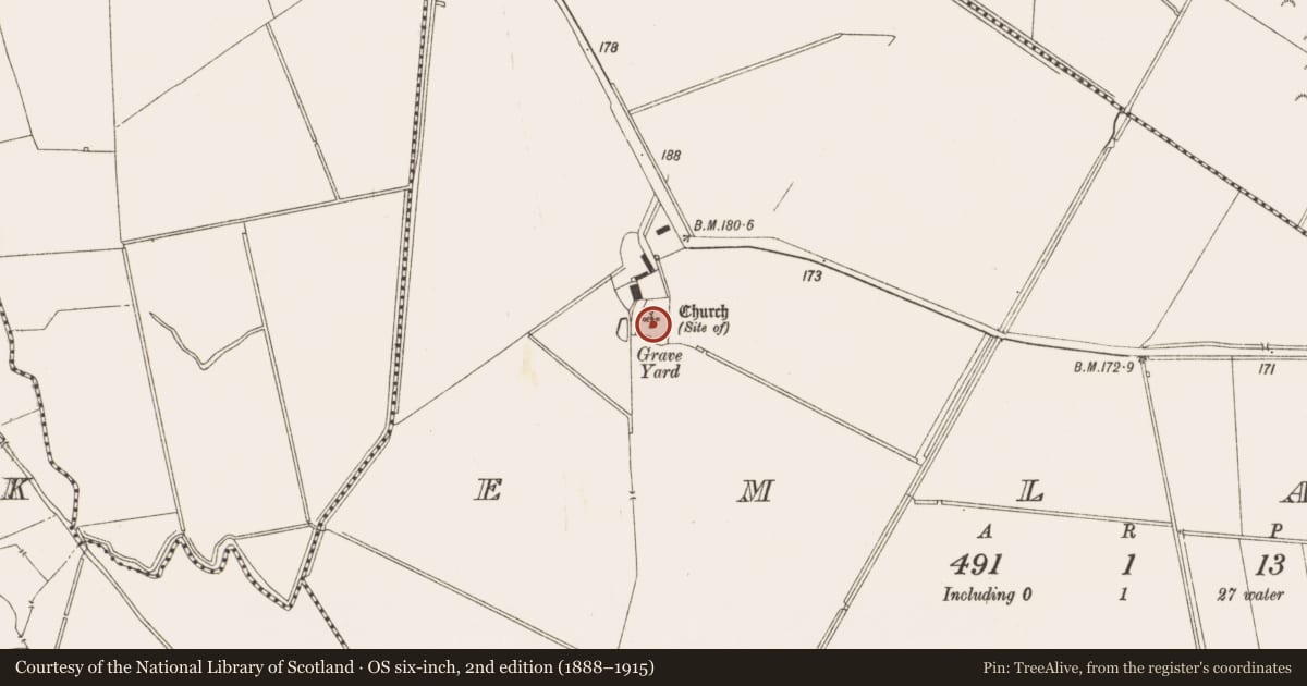 Ordnance Survey six-inch map, 2nd edition (1888–1915) covering the location of Graveyard, Emlagh, County Meath, with a pin at the register's coordinates