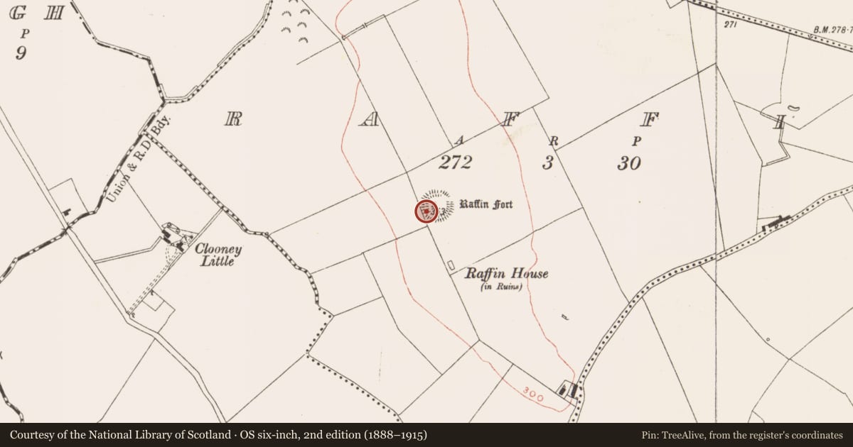 Ordnance Survey six-inch map, 2nd edition (1888–1915) covering the location of House - Neolithic, Raffin, County Meath, with a pin at the register's coordinates