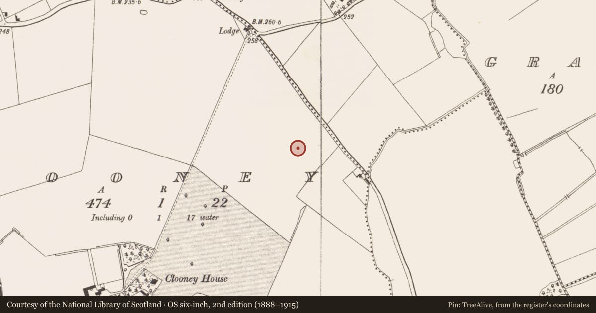 Ordnance Survey six-inch map, 2nd edition (1888–1915) covering the location of Enclosure, Clooney, County Meath, with a pin at the register's coordinates