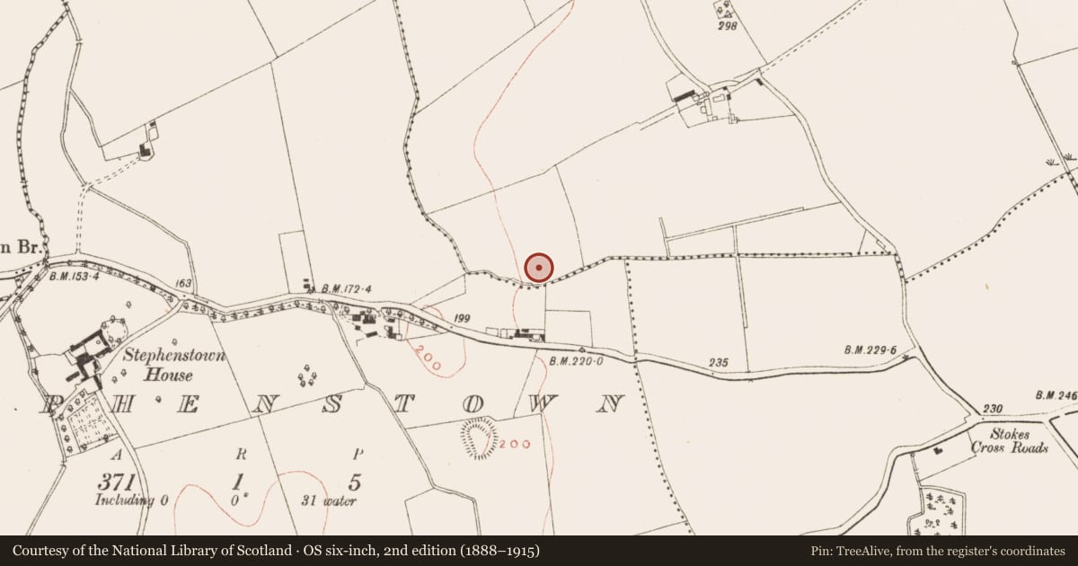 Ordnance Survey six-inch map, 2nd edition (1888–1915) covering the location of Crannog, Carnacop, County Meath, with a pin at the register's coordinates