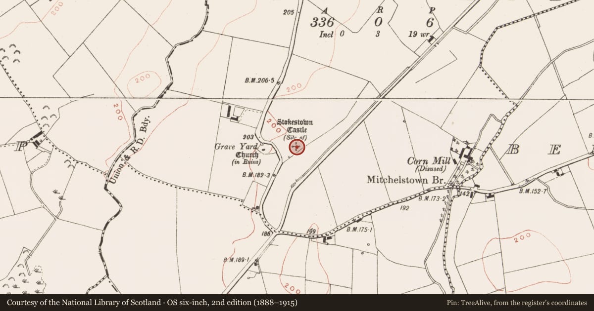 Ordnance Survey six-inch map, 2nd edition (1888–1915) covering the location of Castle - unclassified, Clontail, County Meath, with a pin at the register's coordinates